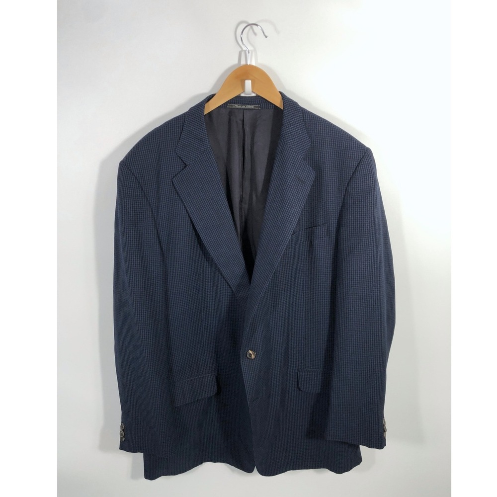VTG Ermenegildo Zegna 100% Wool Blazer Mens 48L Blue Micro Check Plaid Academia